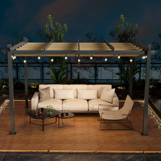 10 × 13 ft Aluminum Pergola with Retractable Canopy – Beige