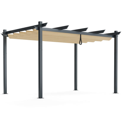 10 × 13 ft Aluminum Pergola with Retractable Canopy – Beige