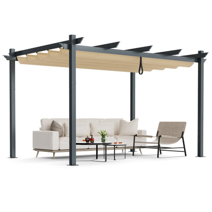 10 × 13 ft Aluminum Pergola with Retractable Canopy – Beige