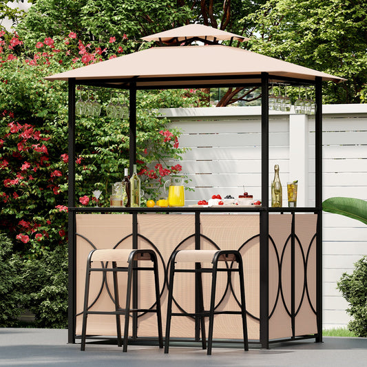 6.5 × 4 × 8 ft Gazebo Bar Set with Glass Table & 2 Stools