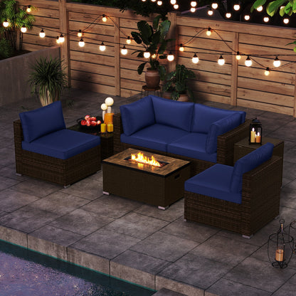 7 Pieces Outdoor Furniture Set with 32 Inch Fire Pit Table and Propane Tank Cover