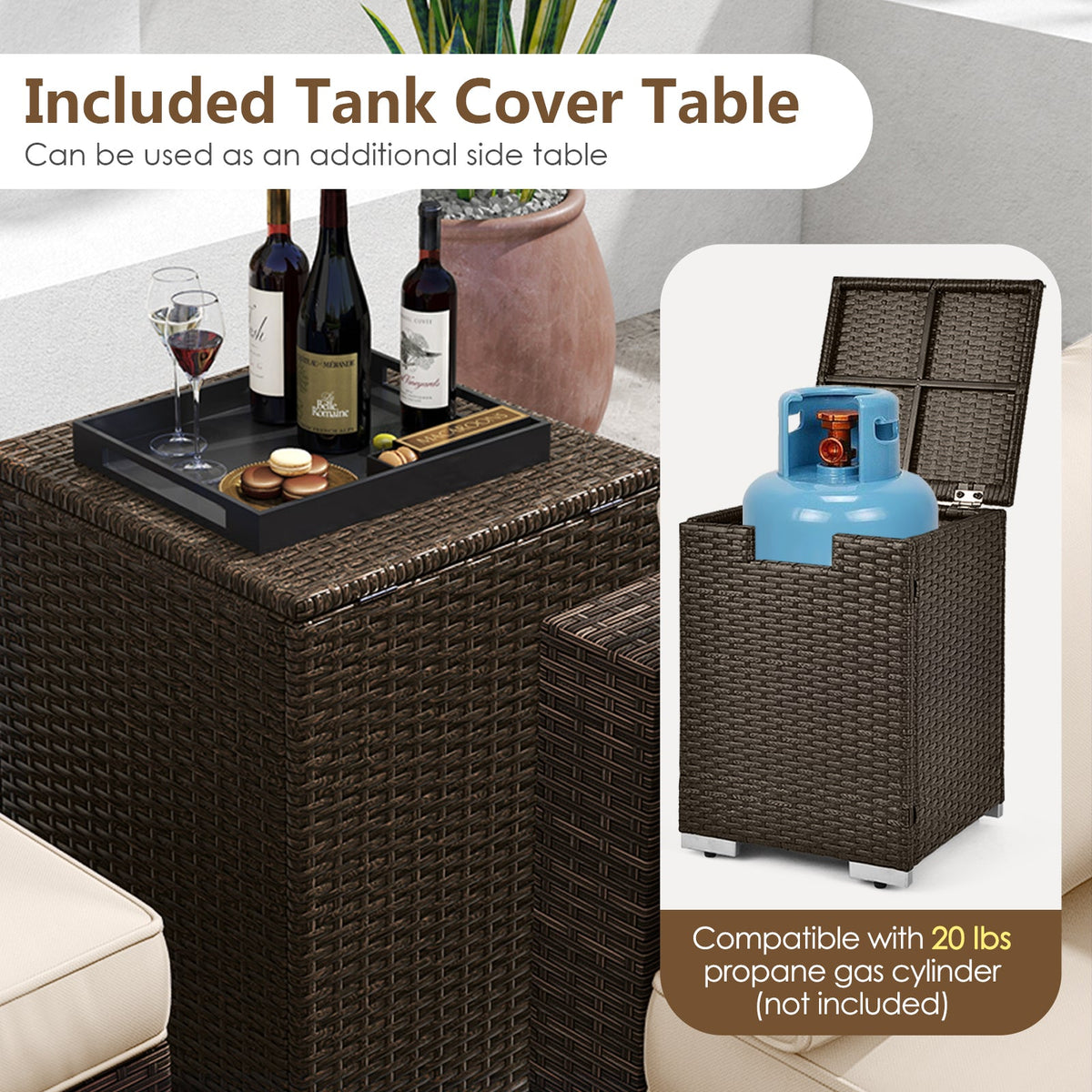 7 Pieces Outdoor Furniture Set with 32 Inch Fire Pit Table and Propane Tank Cover