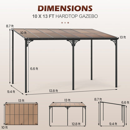 10 × 13 ft Wall-Mounted Hardtop Pergola – Black